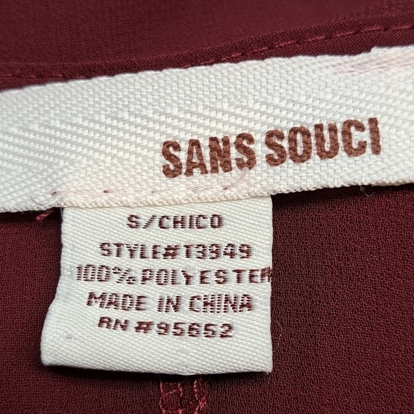 Sans Souci Maroon Sheer Hi/Low Blouse Size S - Picture 3 of 3